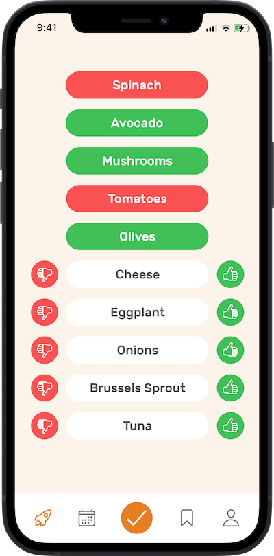 iphone app
prefrenees selection screen